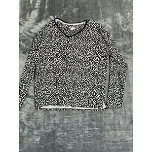 DKNY Womens Black & White Polka Dot Long Sleeve V-Neck Shirt Size M